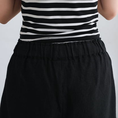Black High Waist Summer Linen Shorts C2668