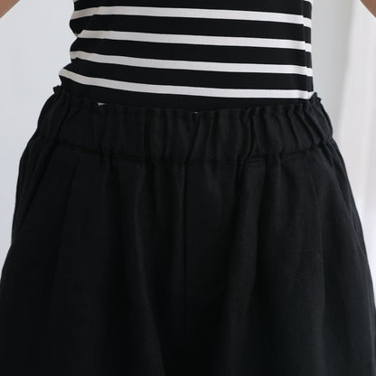 Black High Waist Summer Linen Shorts C2668