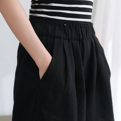 Black High Waist Summer Linen Shorts C2668