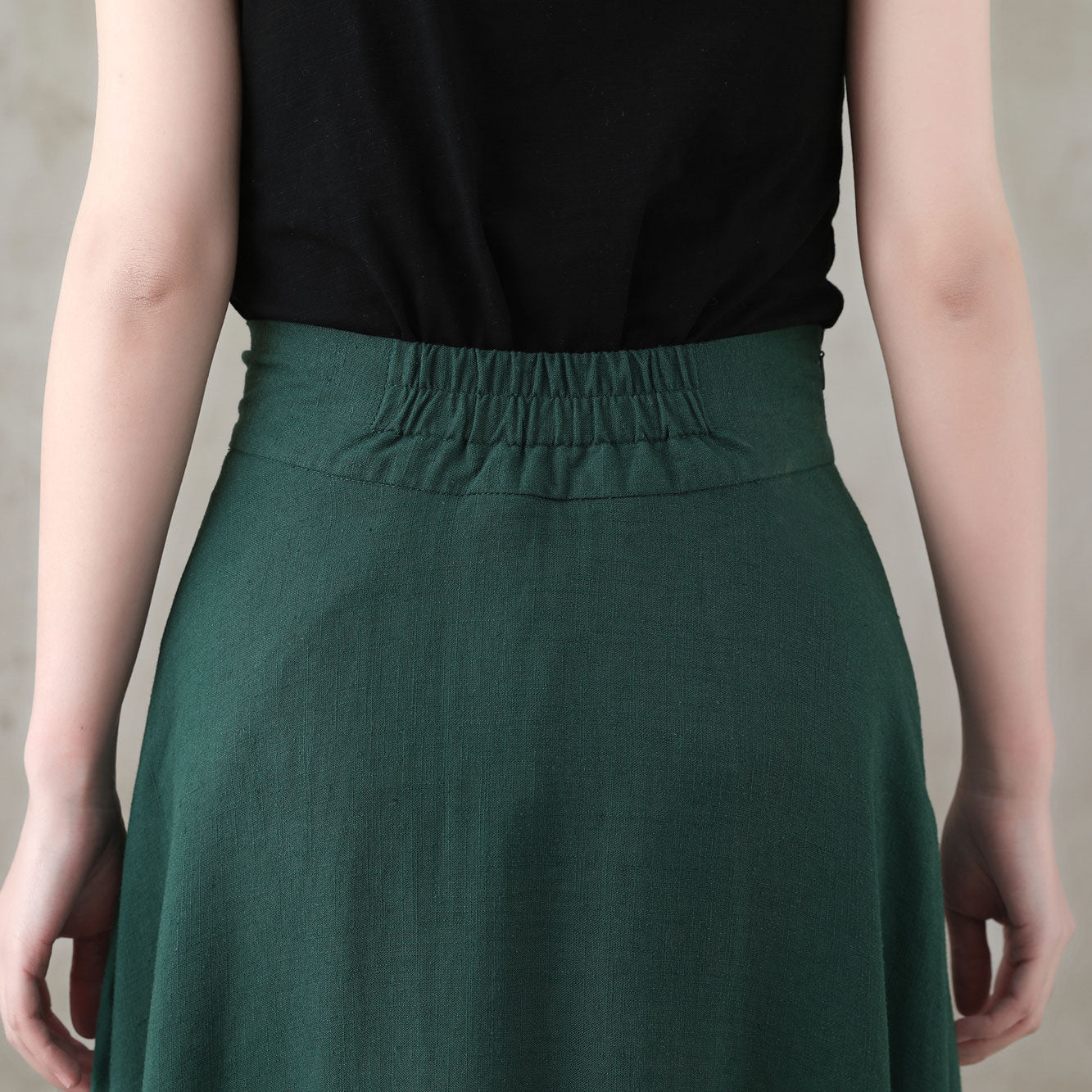 Long Green A-Line  Linen Maxi Skirt C5156