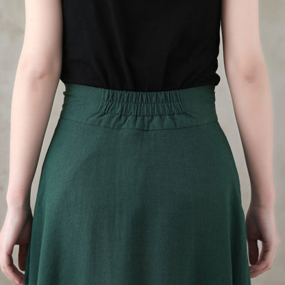 Long Green A-Line  Linen Maxi Skirt C5156