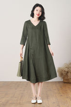 Load image into Gallery viewer, Army Green Midi Linen Dress C3265
