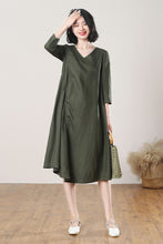 Load image into Gallery viewer, Army Green Midi Linen Dress C3265
