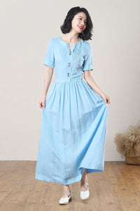Plus Size Linen Maxi Dress C3266