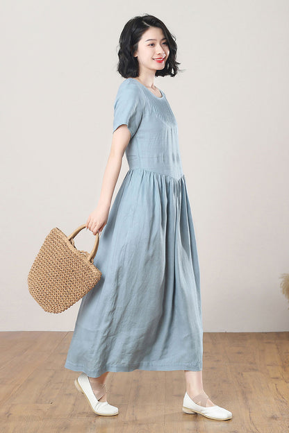 Summer Long Blue Linen Dress C3267