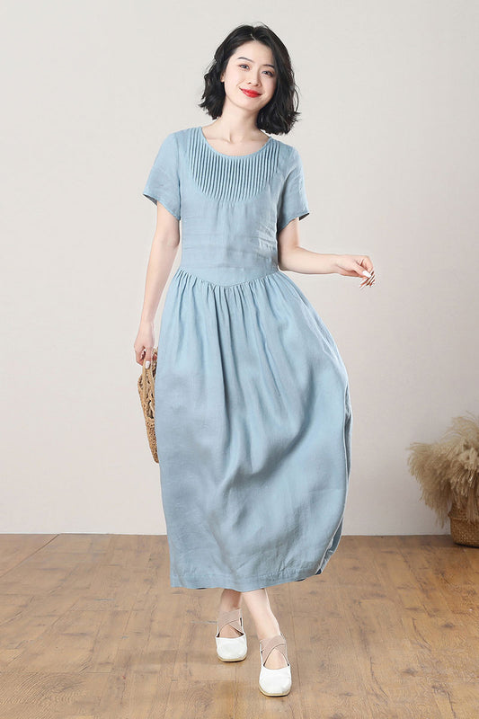 Summer Long Blue Linen Dress C3267