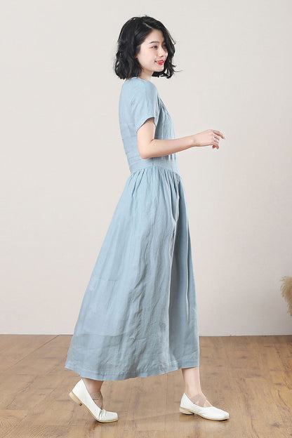 Summer Long Blue Linen Dress C3267
