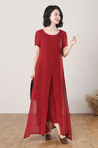 Summer Red Maxi Linen Dress C3268