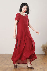 Summer Red Maxi Linen Dress C3268