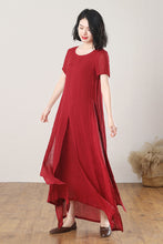 Load image into Gallery viewer, Summer Red Maxi Linen Dress C3268
