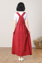 Load image into Gallery viewer, Red Loose Linen Pinafore Dress C3270
