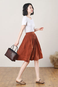 A-Line Pleated Linen Midi Skirt C3271