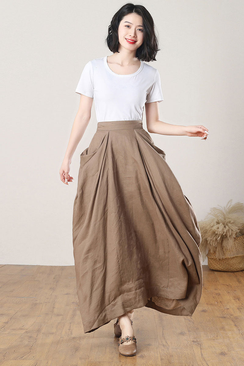 Long Asymmetrical Linen Skirt C3272