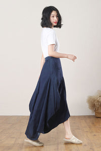 Navy Blue Long Pleated Skirt C3273