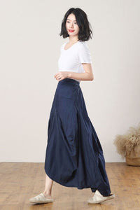 Navy Blue Long Pleated Skirt C3273