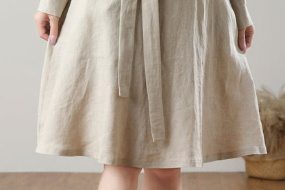 Spring Summer Linen Shirt Dress C3209,Size XS #CK2300110