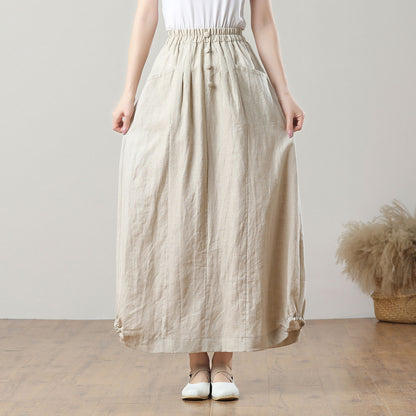 Long Elastic Waist Linen Skirt C5404