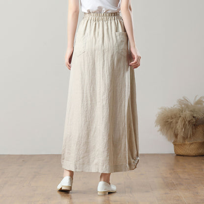 Long Elastic Waist Linen Skirt C5404
