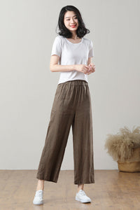 Coffee Wide Leg Linen Pants C3212，Size M #CK2300122