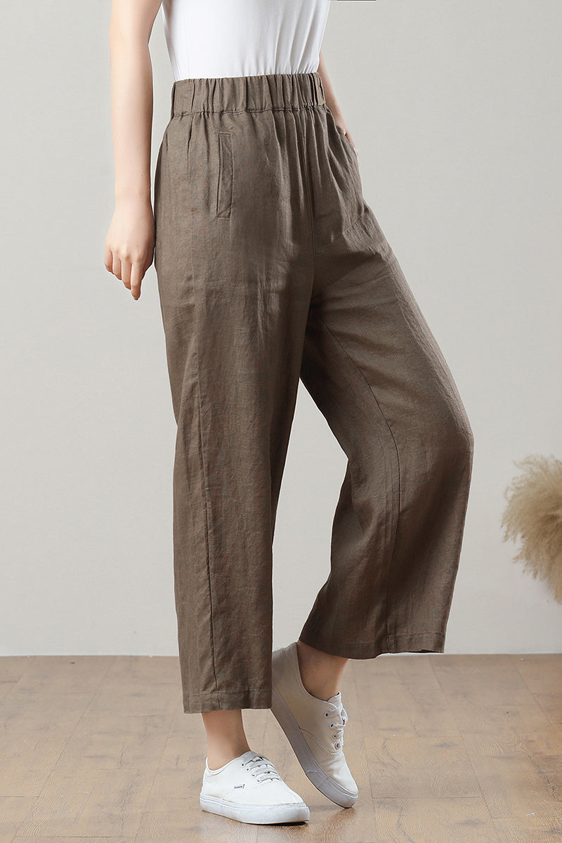 Coffee Wide Leg Linen Pants C3212-Size M #CK2300122