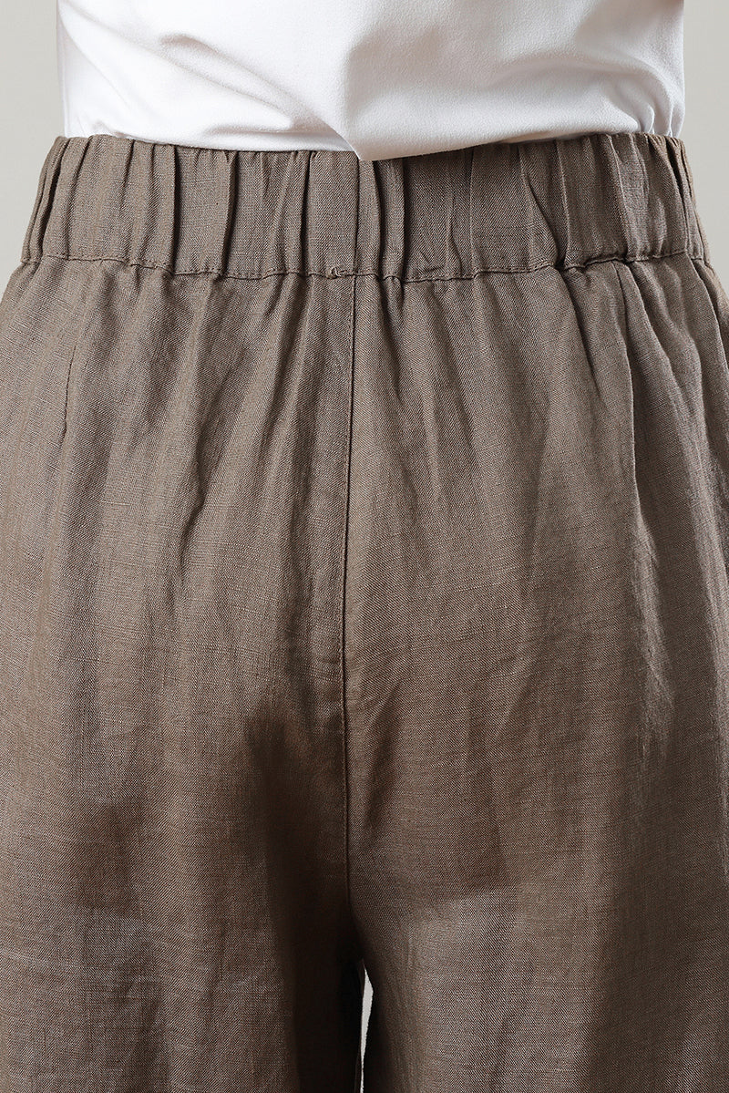 Coffee Wide Leg Linen Pants C3212-Size M #CK2300122