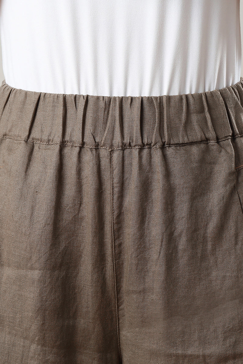 Coffee Wide Leg Linen Pants C3212-Size M #CK2300122