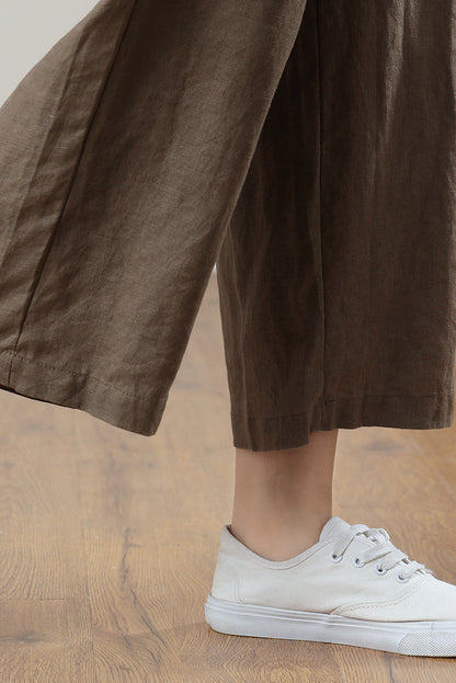 Coffee Wide Leg Linen Pants C3212-Size M #CK2300122