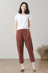 Brick Red Casual Linen Pants C3213，Size M #CK2300125