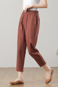 Brick Red Casual Linen Pants C3213，Size M #CK2300125