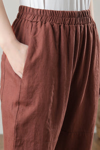 Brick Red Casual Linen Pants C3213，Size M #CK2300125