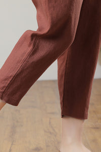 Brick Red Casual Linen Pants C3213，Size M #CK2300125