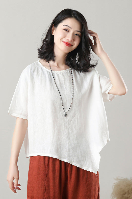 Women's Asymmetrical Linen Tops C3214-Size M #CK2300128