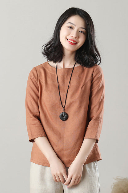 Casual Orange Linen Tops C3215-Size XS #CK2300134