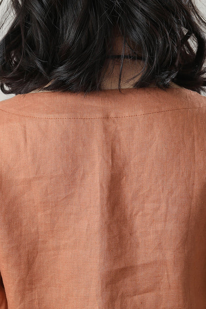 Casual Orange Linen Tops C3215-Size XS #CK2300134
