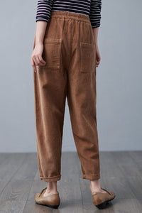 Caramel Elastic Waist Cropped Corduroy Pants C2504，Size M #CK2101055