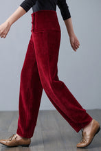Load image into Gallery viewer, Red High Waisted Corduroy Pants, Wide Leg Pants C2501，SizeM #CK2101052
