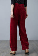 Load image into Gallery viewer, Red High Waisted Corduroy Pants, Wide Leg Pants C2501，SizeM #CK2101052
