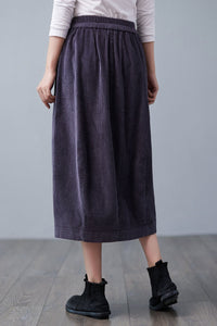 Women's Winter Elastic Waist Midi Corduroy Skirt C250001，Size XL #CK2101557