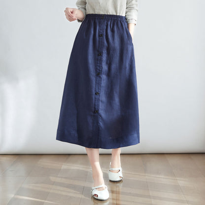 Button Down Linen Skirt for Women C2707