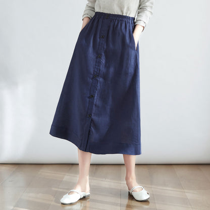 Button Down Linen Skirt for Women C2707