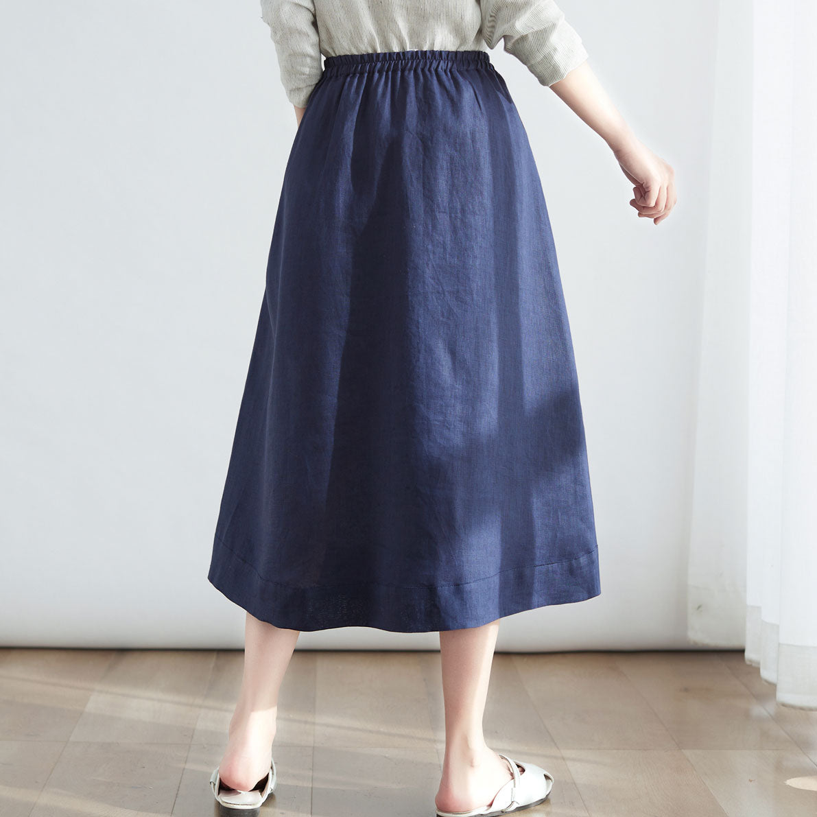 Button Down Linen Skirt for Women C2707