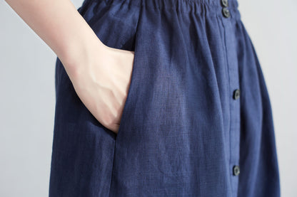 Button Down Linen Skirt for Women C2707