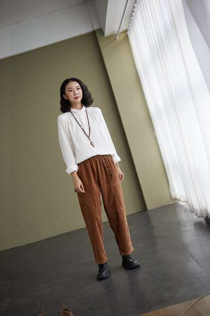 Casual Brown Corduroy Pants for women c2426