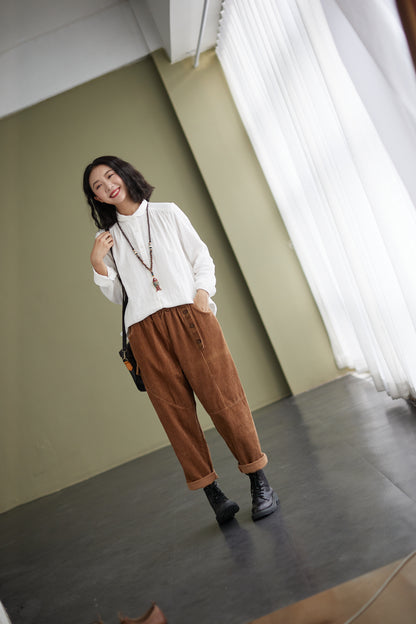 Casual Brown Corduroy Pants for women c2426