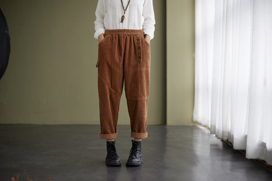 Casual Brown Corduroy Pants for women c2426