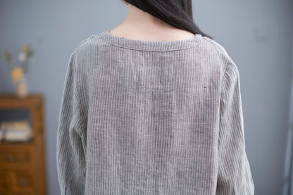V-Neck Linen Blouse, Loose Fit Top C2265