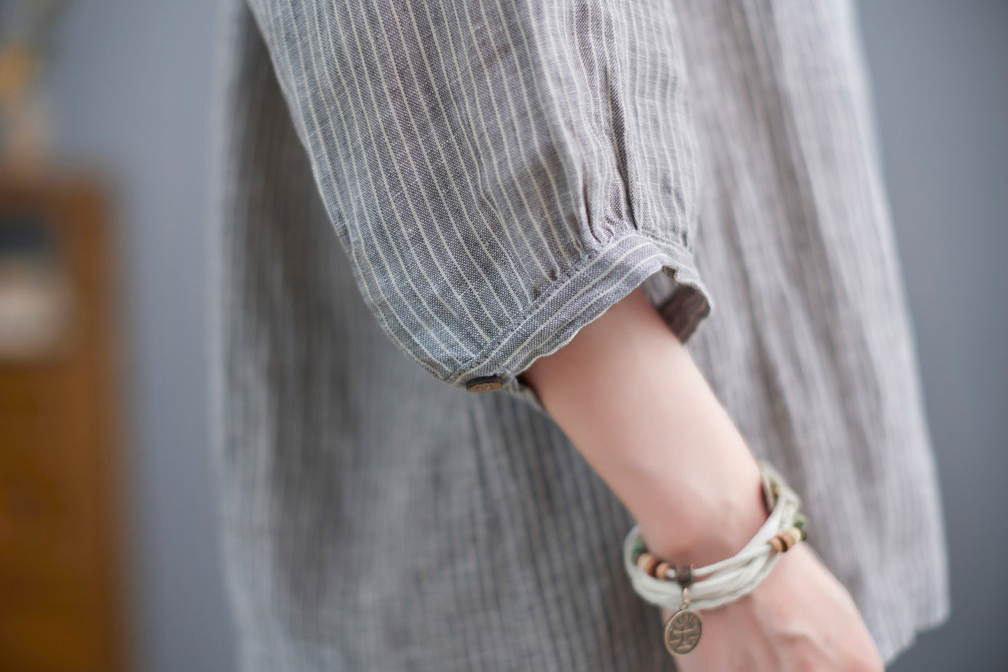 V-Neck Linen Blouse, Loose Fit Top C2265