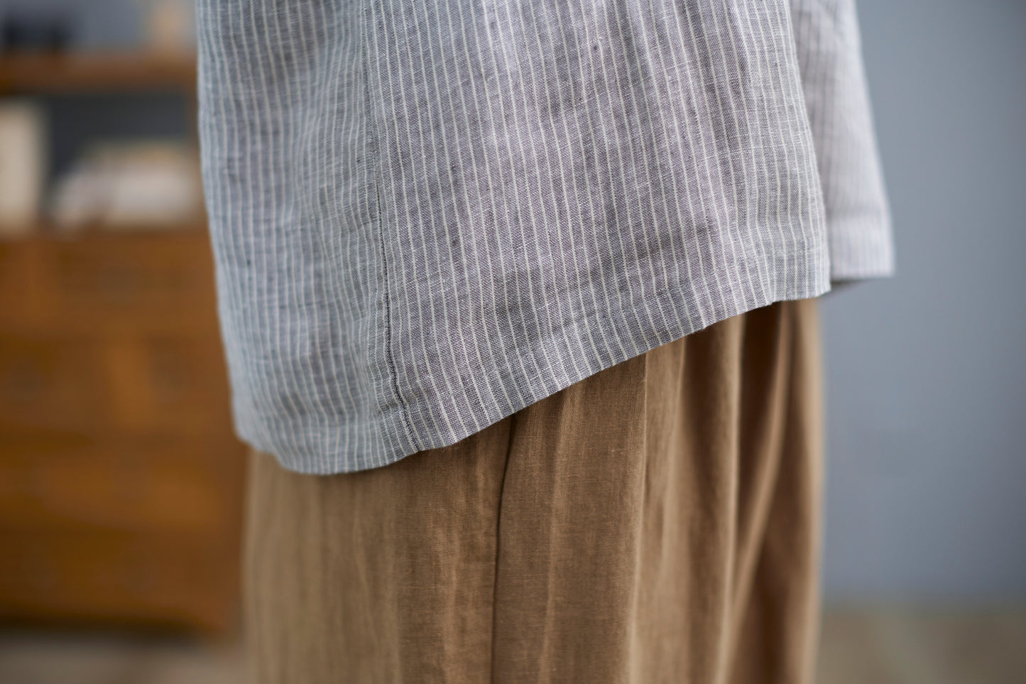 V-Neck Linen Blouse, Loose Fit Top C2265