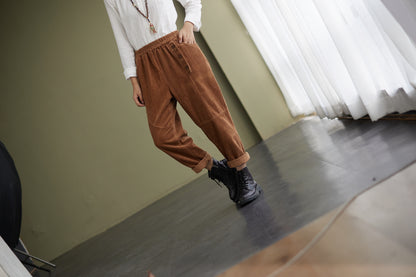 Casual Brown Corduroy Pants for women c2426