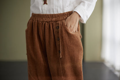 Casual Brown Corduroy Pants for women c2426
